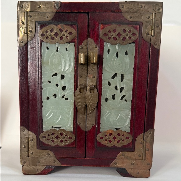 Vintage Chinese Rosewood Jewelry Box with Jade Accents...